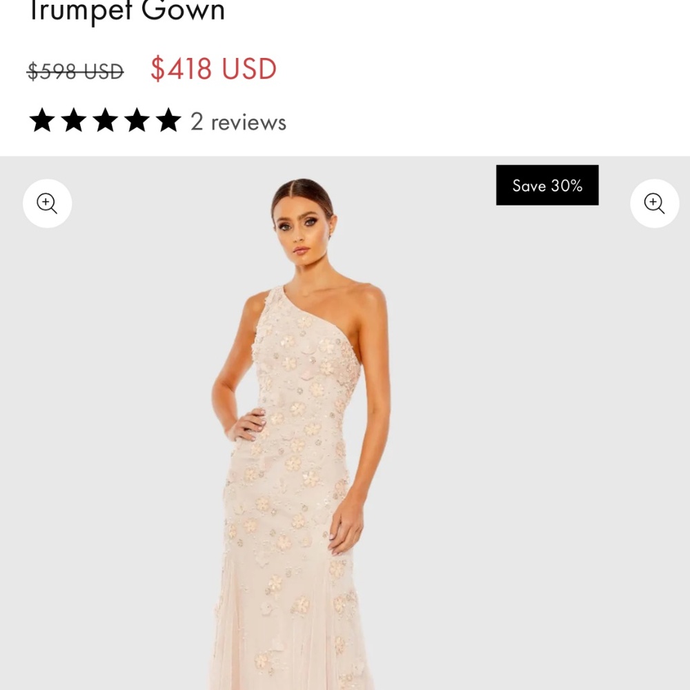 MAC DUGGAL pink and embellished one shoulder, strapping trumpet gown